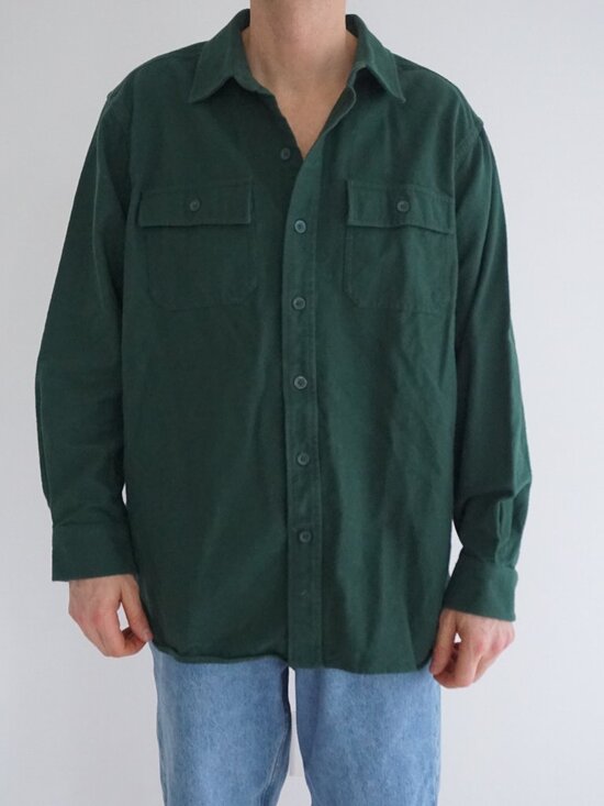 L.L. Bean Other - Vintage LL Bean Green Solid Button Front Flannel Shirt Traditional Workwear L